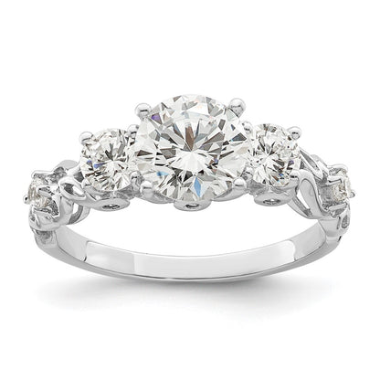 Sterling Silver Rhodium Plated Three Stone Cz Ring