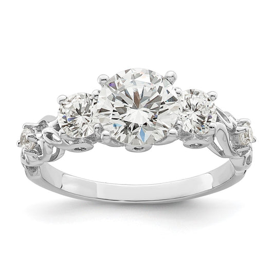 Sterling Silver Rhodium Plated Three Stone Cz Ring