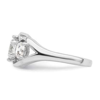 Sterling Silver Rhodium Plated Three Stone Twist Cz Ring