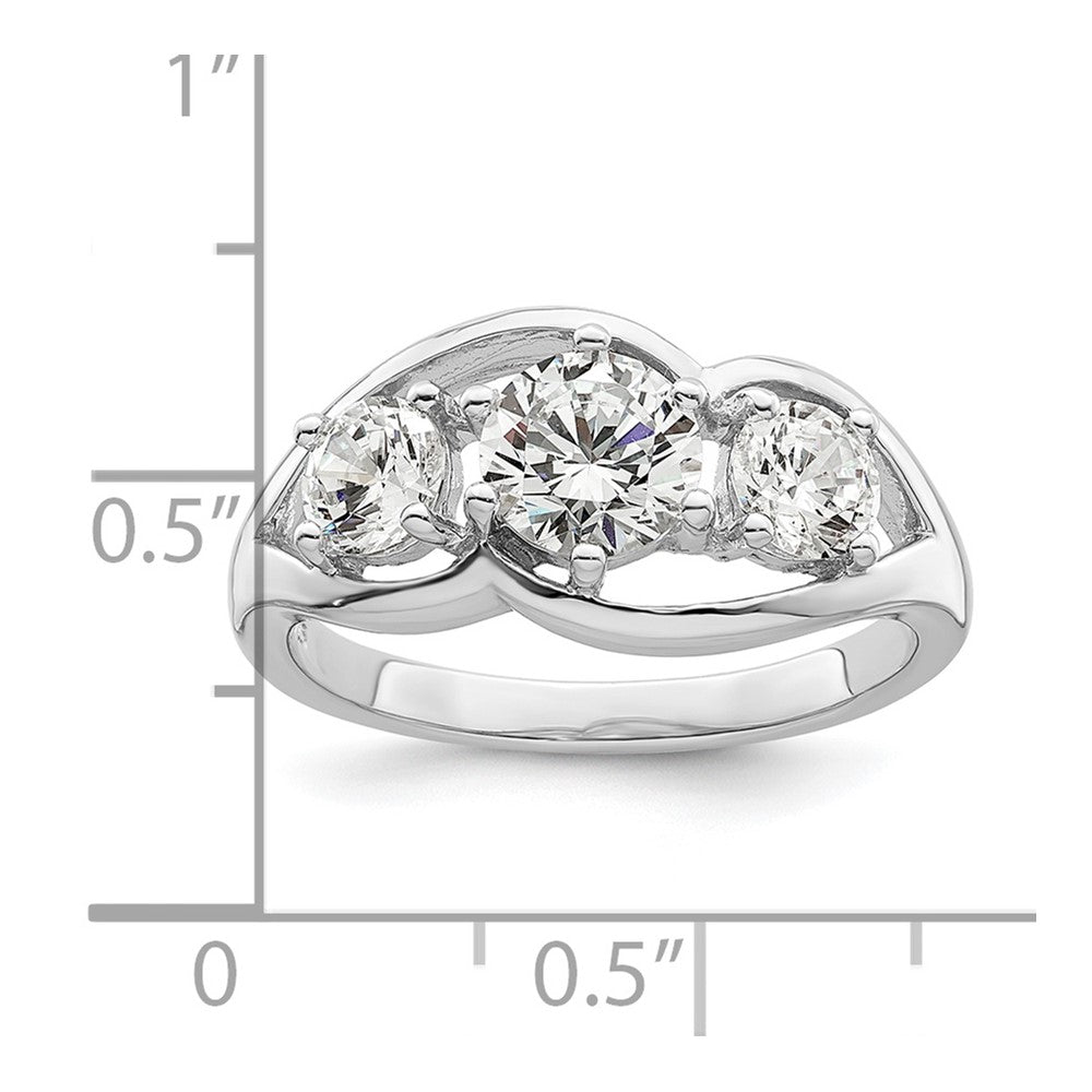 Sterling Silver Rhodium Plated Three Stone Twist Cz Ring