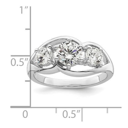 Sterling Silver Rhodium Plated Three Stone Twist Cz Ring