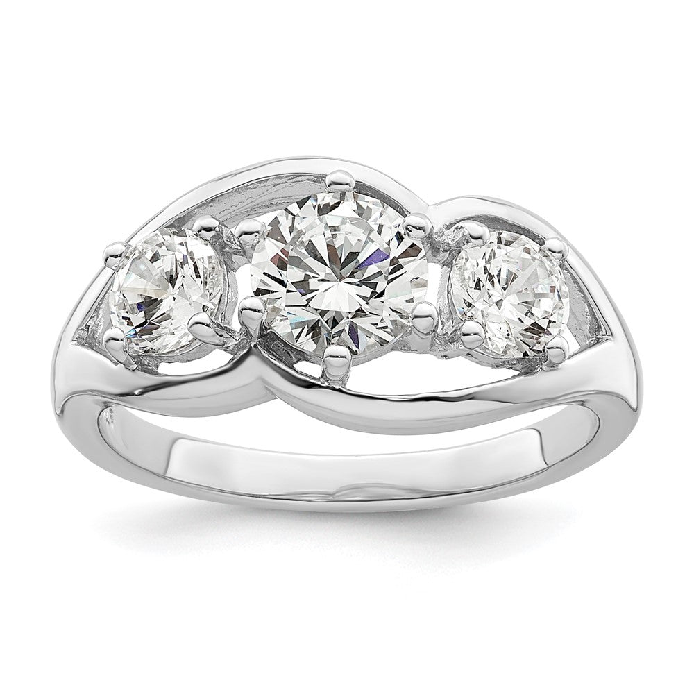 Sterling Silver Rhodium Plated Three Stone Twist Cz Ring