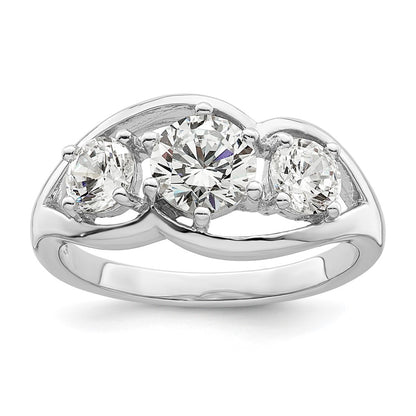 Sterling Silver Rhodium Plated Three Stone Twist Cz Ring