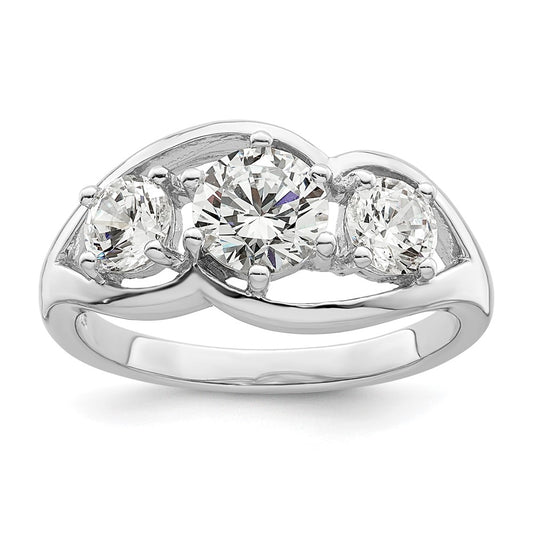 Sterling Silver Rhodium Plated Three Stone Twist Cz Ring