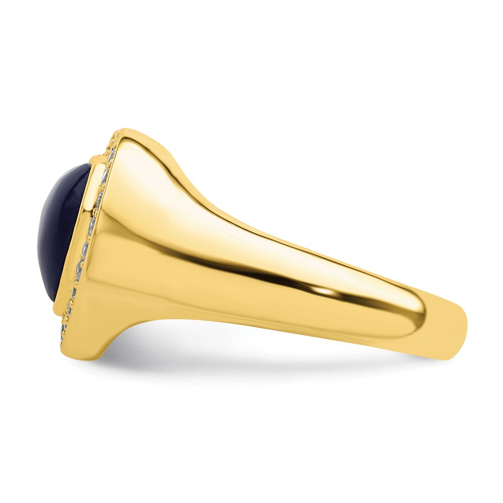 Sterling Silver Gold Tone Cz & Created Lapis Lazuli Heart Ring