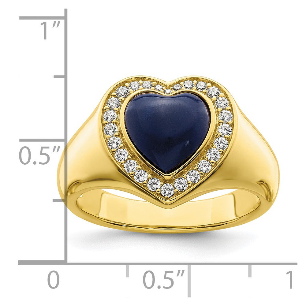 Sterling Silver Gold Tone Cz & Created Lapis Lazuli Heart Ring