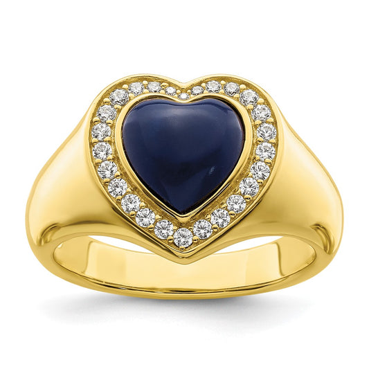Sterling Silver Gold Tone Cz & Created Lapis Lazuli Heart Ring