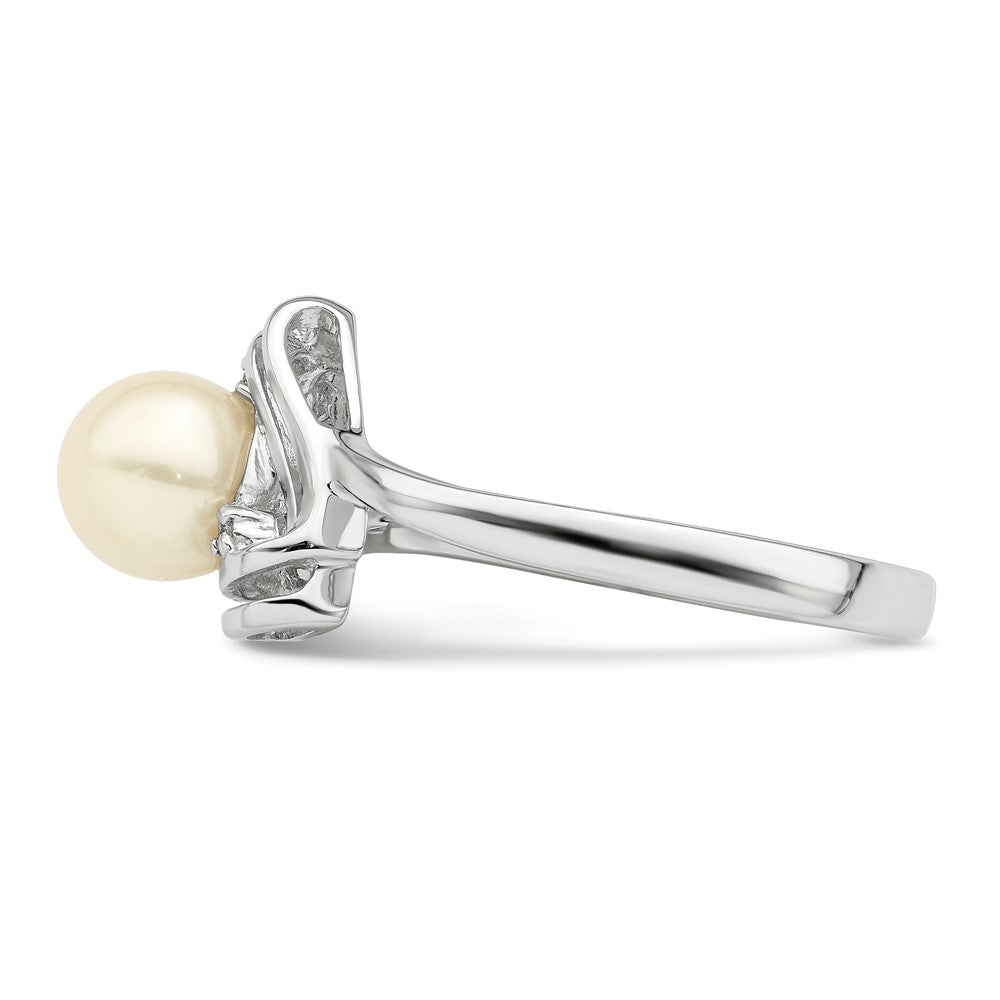 Sterling Silver Rhodium Plated Fwc Pearl And Cz Triangle Ring