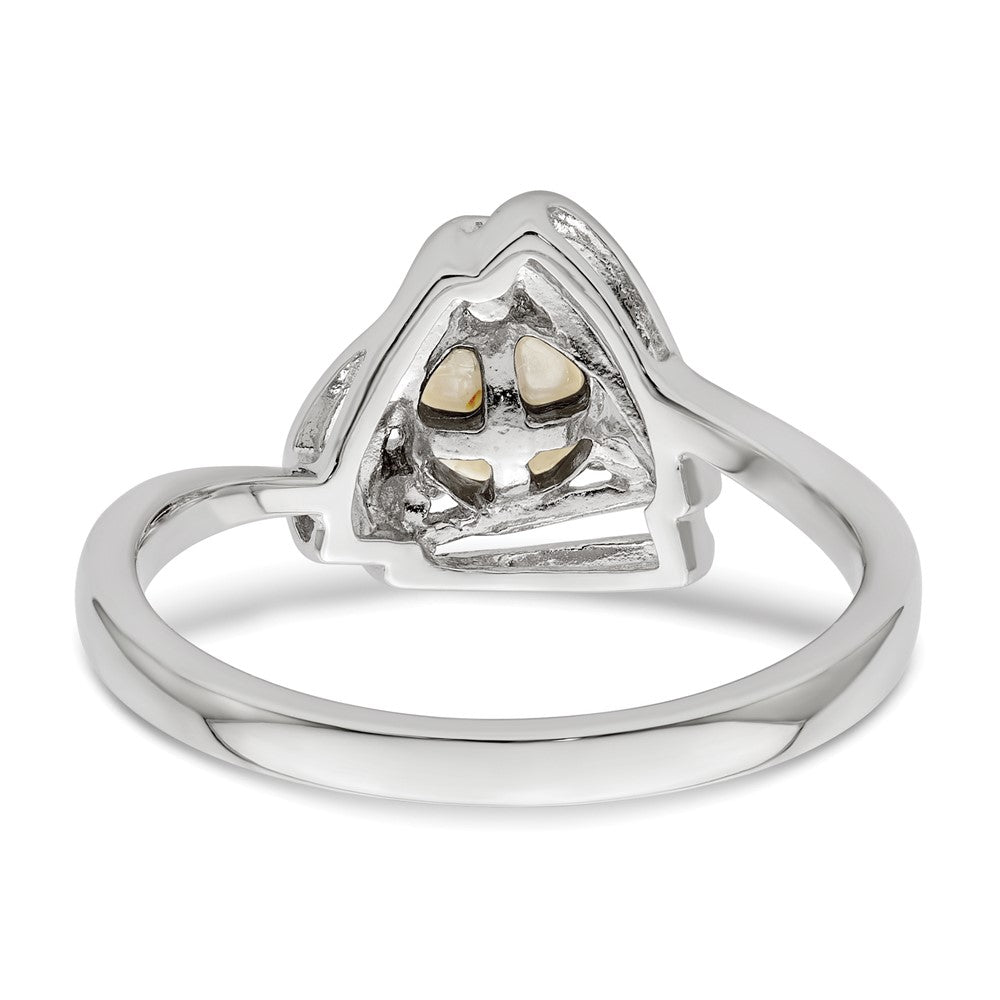 Sterling Silver Rhodium Plated Fwc Pearl And Cz Triangle Ring