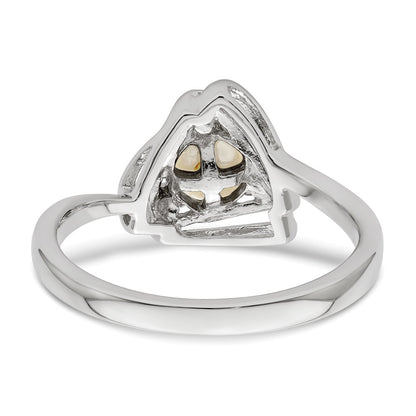 Sterling Silver Rhodium Plated Fwc Pearl And Cz Triangle Ring