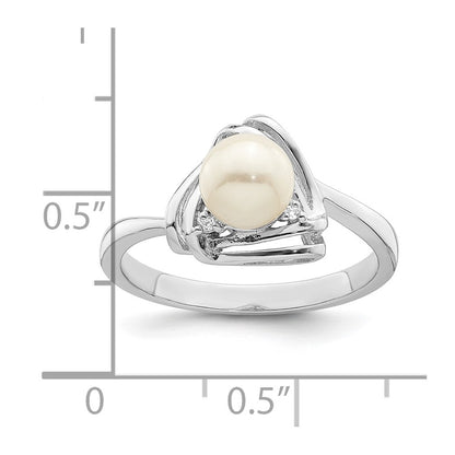 Sterling Silver Rhodium Plated Fwc Pearl And Cz Triangle Ring