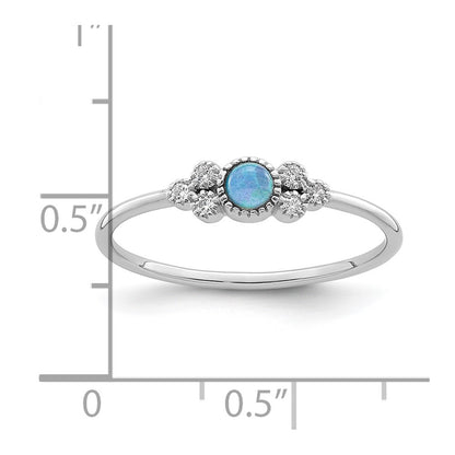 Sterling Silver Rhodium Plated Polished Lab Created Blue Opal Ring