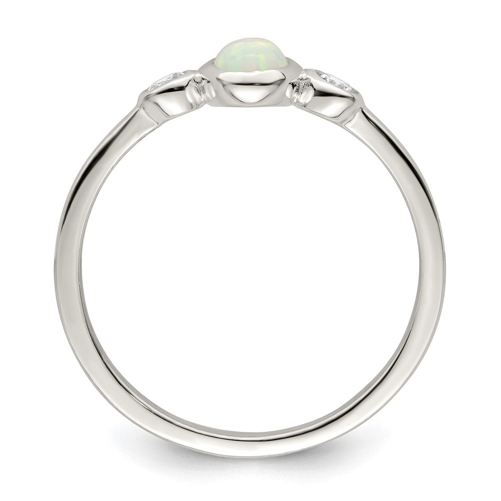 Sterling Silver Polished Cz And White Created Opal Ring