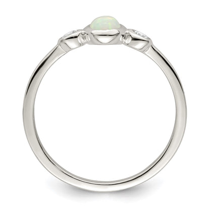 Sterling Silver Polished Cz And White Created Opal Ring