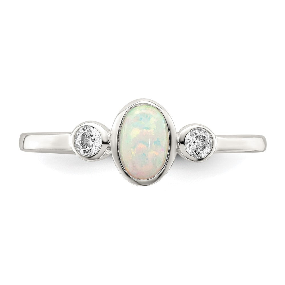 Sterling Silver Polished Cz And White Created Opal Ring