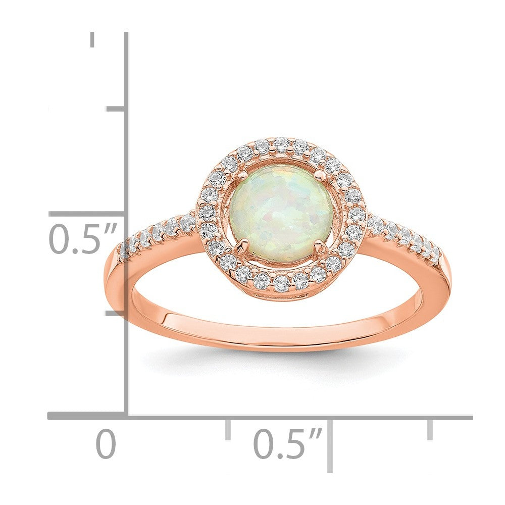 Sterling Silver Rose Tone White Created Opal Cz Halo Ring (Size 6 Only)