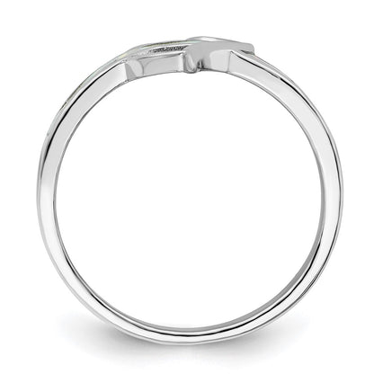 Sterling Silver Rhodium Plated White Created Opal Inlay Heart Ring