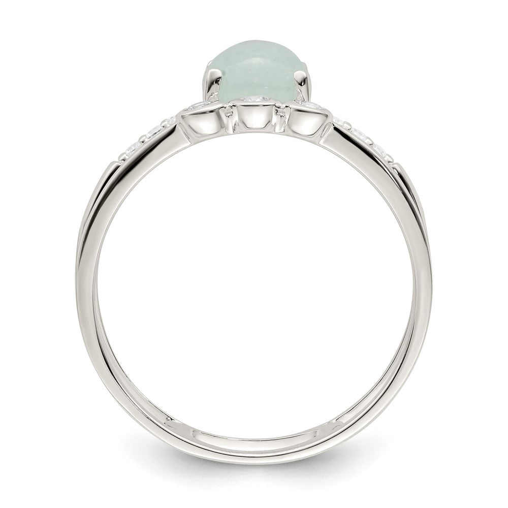 Sterling Silver Polished Cz And Light Blue Quartzite Double Ring