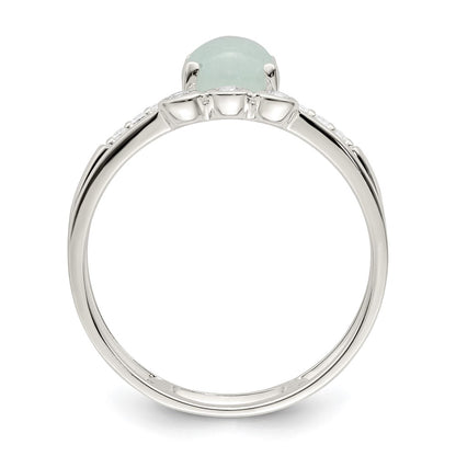 Sterling Silver Polished Cz And Light Blue Quartzite Double Ring