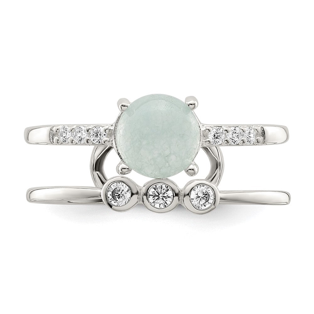Sterling Silver Polished Cz And Light Blue Quartzite Double Ring