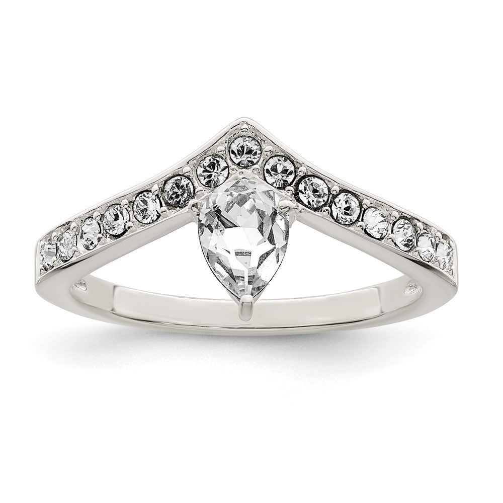 Sterling Silver Cz & Chinese Crystal Teardrop Ring