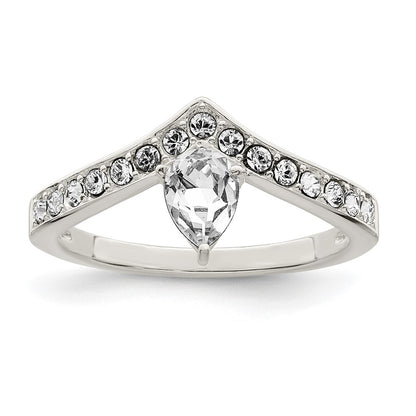 Sterling Silver Cz & Chinese Crystal Teardrop Ring