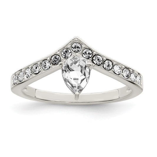 Sterling Silver Cz & Chinese Crystal Teardrop Ring