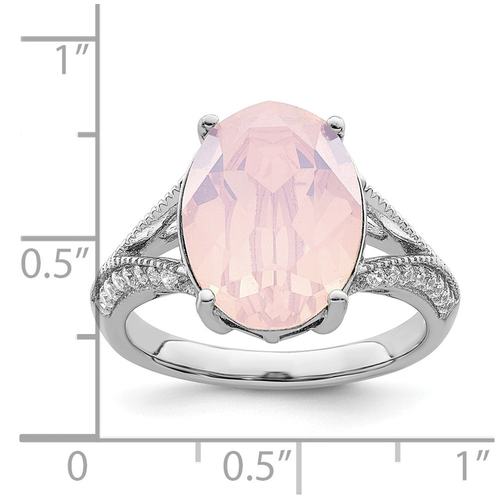 Sterling Silver Rhodium Plated Polished Cz & Pink Crystal Ring