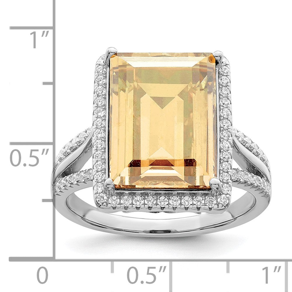 Sterling Silver Rhodium Plated Polished Cz & Yellow Crystal Ring