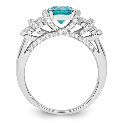 Sterling Silver Rhodium Plated Blue Crystal & Cz Ring