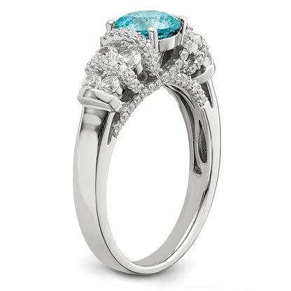 Sterling Silver Rhodium Plated Blue Crystal & Cz Ring