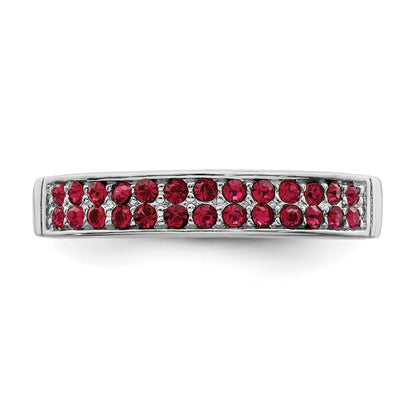 Sterling Silver Rhodium Plated Polished Red Crystal Ring