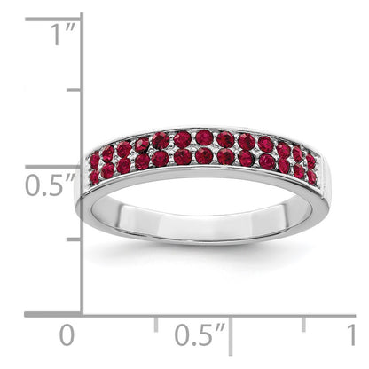 Sterling Silver Rhodium Plated Polished Red Crystal Ring