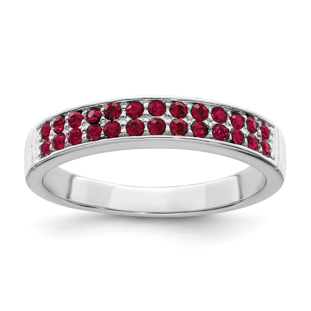 Sterling Silver Rhodium Plated Polished Red Crystal Ring