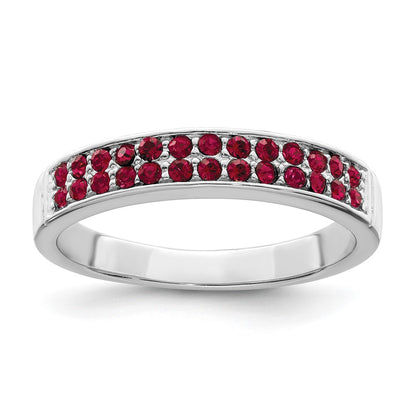 Sterling Silver Rhodium Plated Polished Red Crystal Ring
