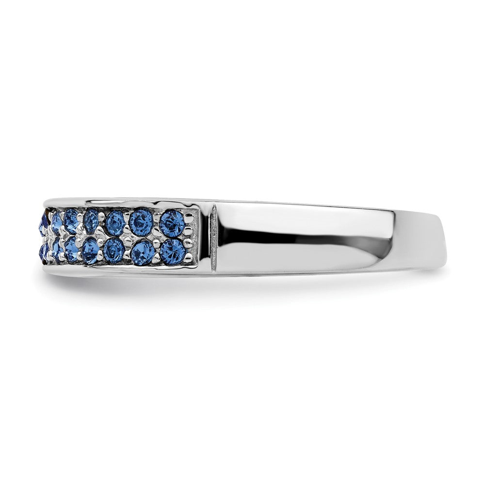 Sterling Silver Rhodium Plated Polished Blue Crystal Ring