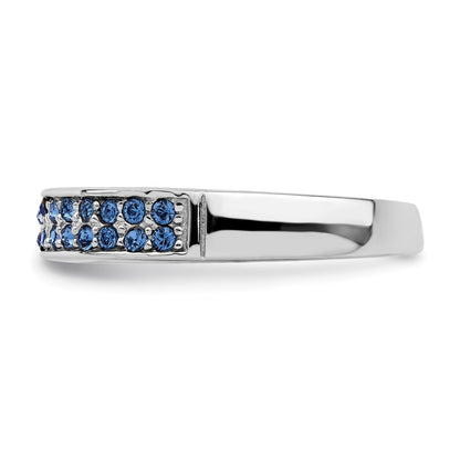 Sterling Silver Rhodium Plated Polished Blue Crystal Ring