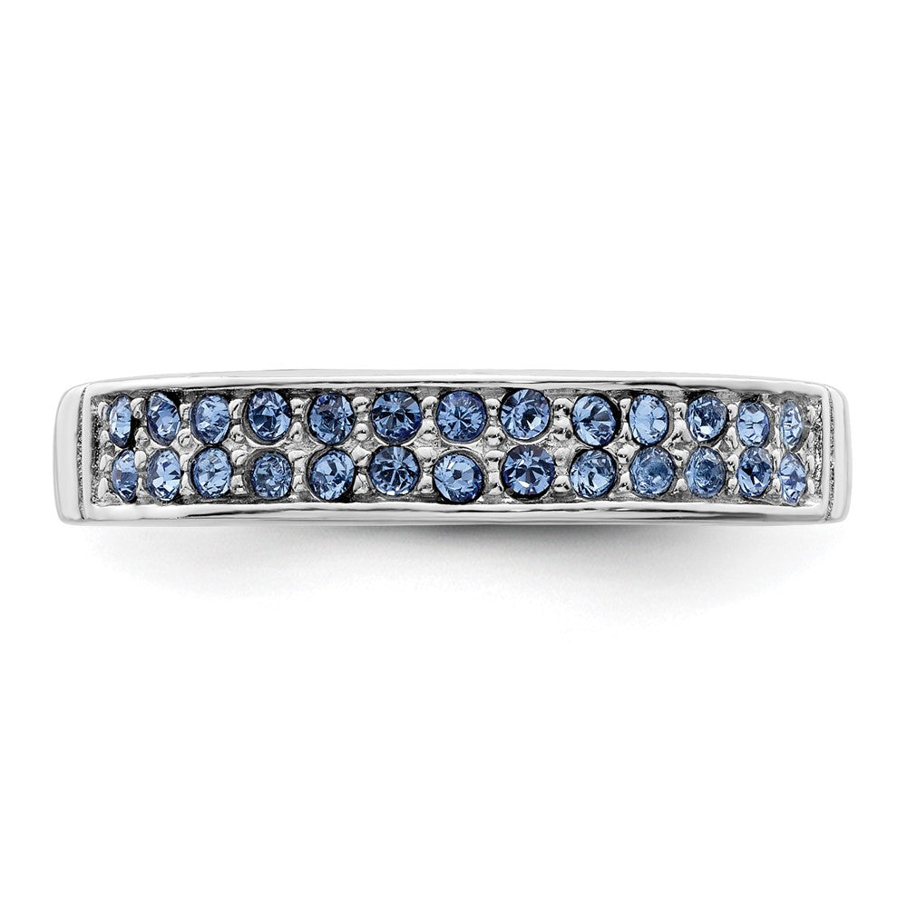 Sterling Silver Rhodium Plated Polished Blue Crystal Ring
