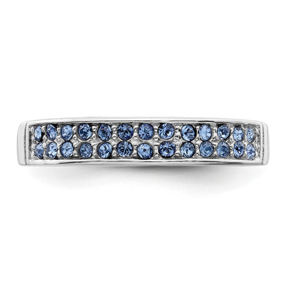 Sterling Silver Rhodium Plated Polished Blue Crystal Ring