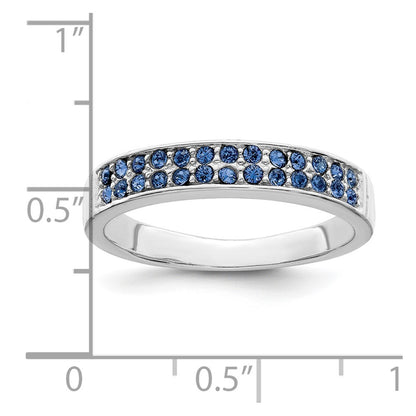 Sterling Silver Rhodium Plated Polished Blue Crystal Ring