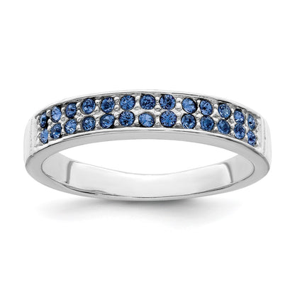 Sterling Silver Rhodium Plated Polished Blue Crystal Ring