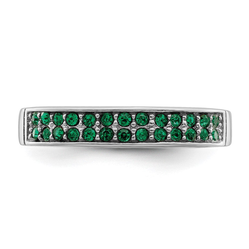 Sterling Silver Rhodium Plated Polished Green Crystal Ring