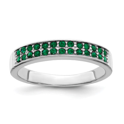 Sterling Silver Rhodium Plated Polished Green Crystal Ring