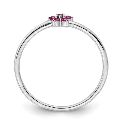 Sterling Silver Rhodium Plated Polished Red Cz Flower Ring