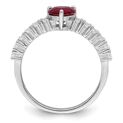 Sterling Silver Polished Rhodium Plated Created Ruby And Cz Heart Ring