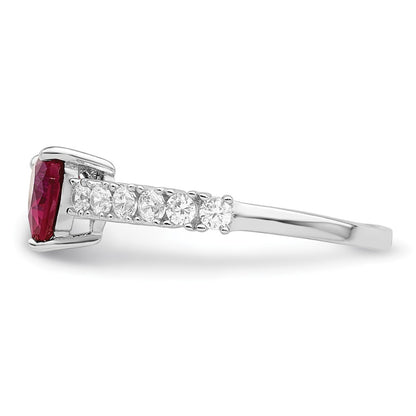 Sterling Silver Polished Rhodium Plated Created Ruby And Cz Heart Ring