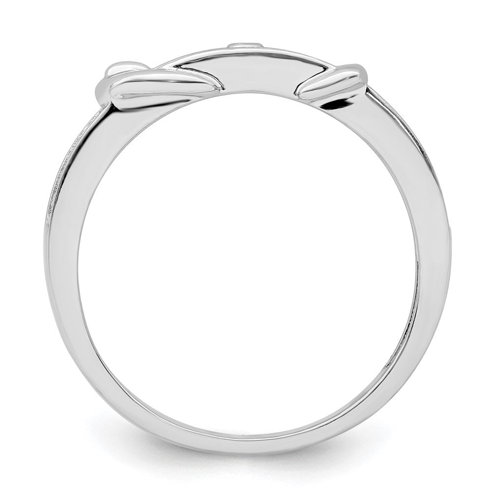 Sterling Silver Rhodium Plated Created Red Corundum & Cz Buckle Ring