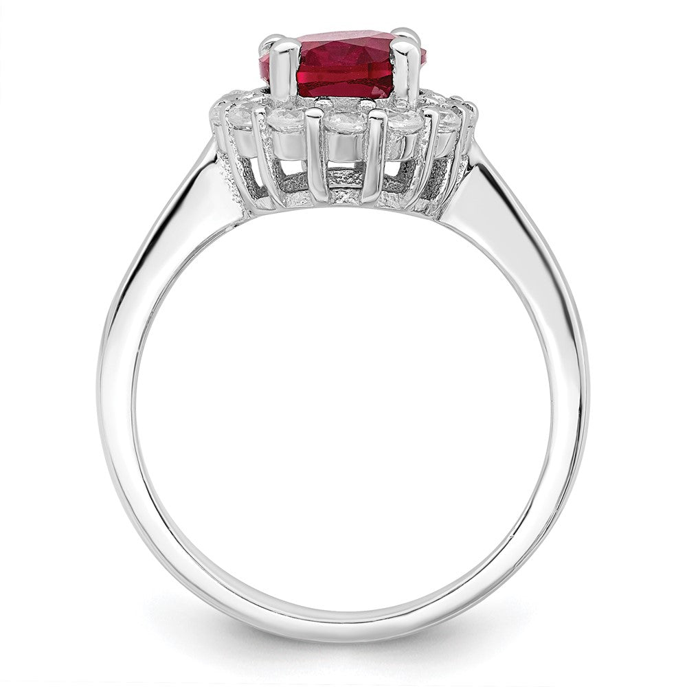 Sterling Silver Polished Rhodium Plated Red And Clear Cz Ring