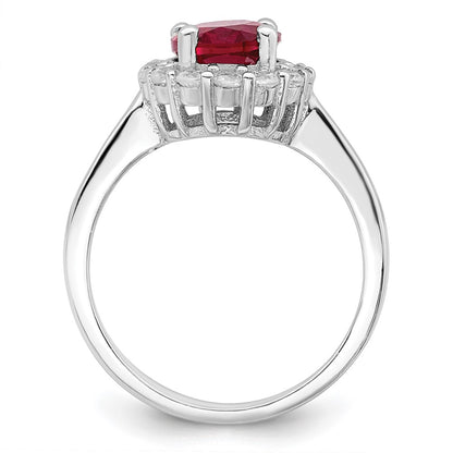 Sterling Silver Polished Rhodium Plated Red And Clear Cz Ring