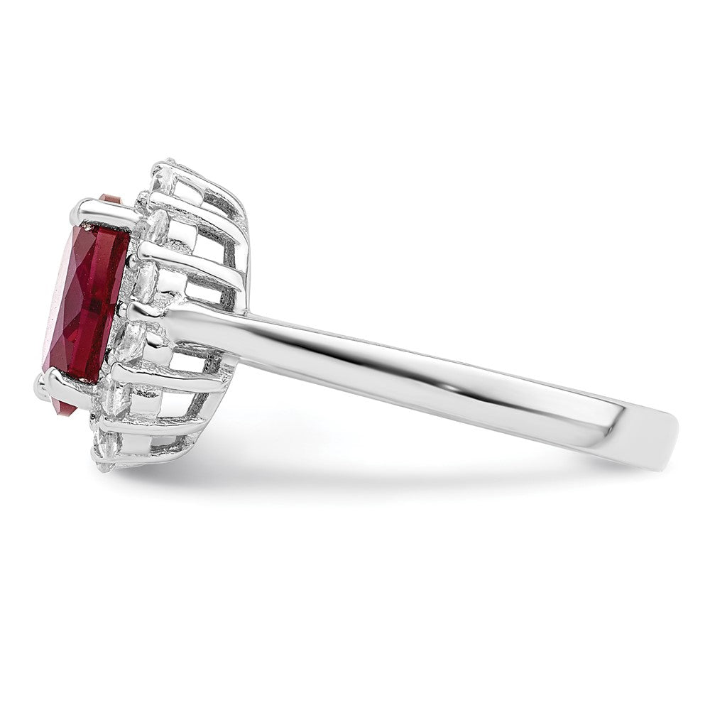 Sterling Silver Polished Rhodium Plated Red And Clear Cz Ring
